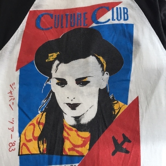 Vintage 1983 Culture Club Tee 3/4 Raglan Sleeve Tee Boy George Sz M Unisex White - Picture 4 of 17